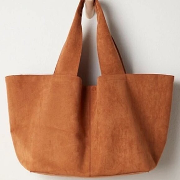 New Free People Blair Reversible Vegan Suede Tote Bag in Camel Tan Brown - Picture 5 of 5